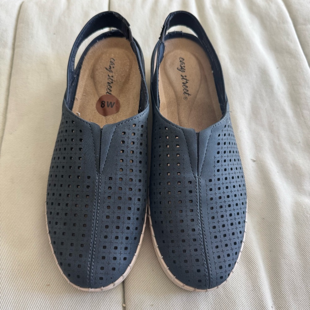 Easy Street Women's Navy Perforated Flats